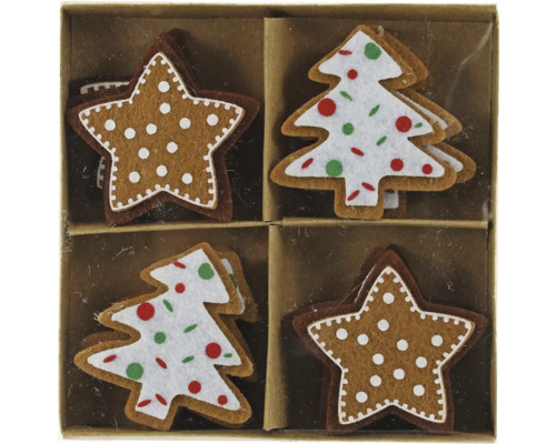 Kerstdecoratie peperkoek vilt bruin 8 stuks