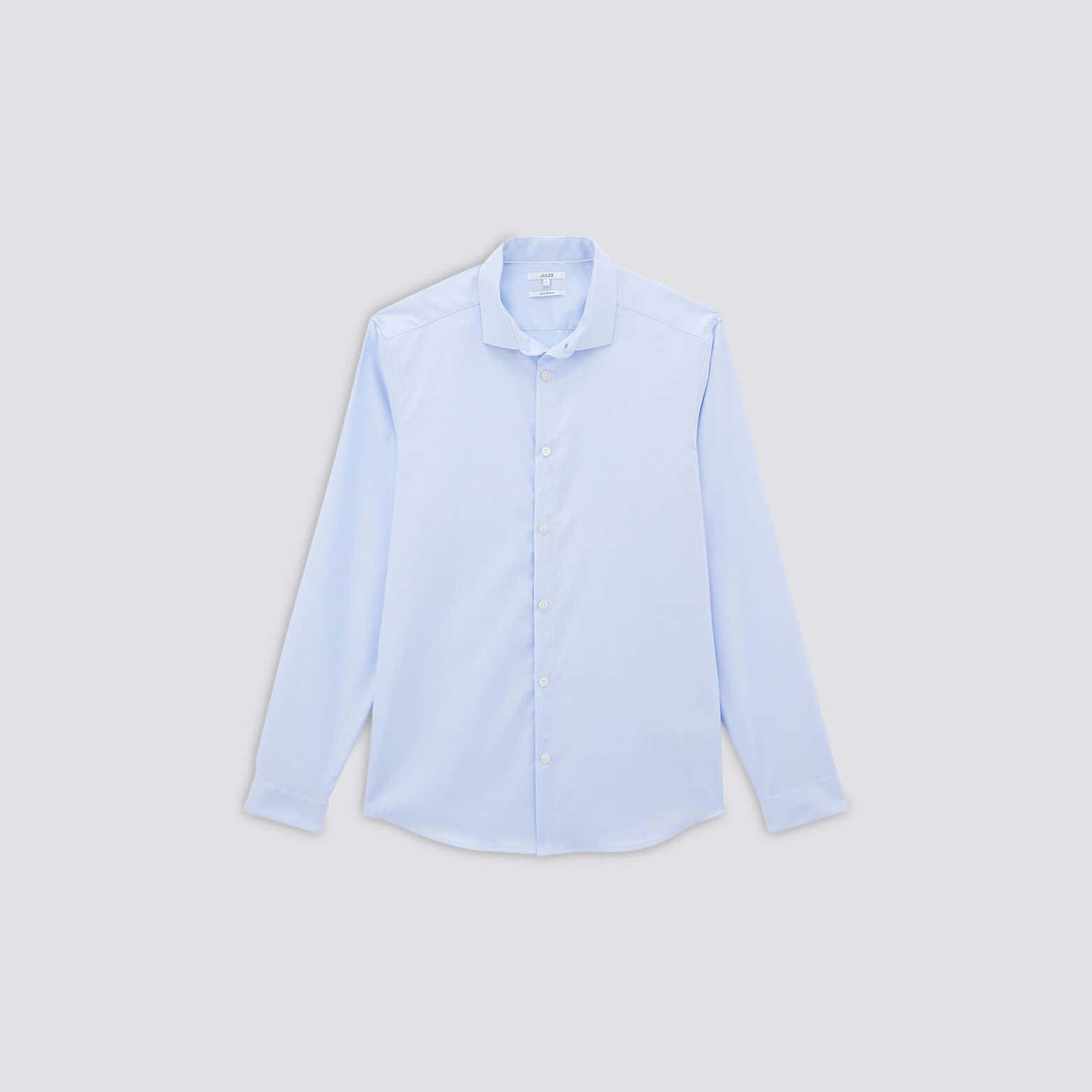 Chemise slim sans repassage unie coton Bleu Ciel