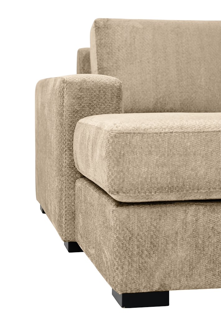 Modern Living U-sofa Sjeselong venstre med 2-seter og cosy corner høyre.Tekstil Movie 9 Cappuccino med Arm A og ben 2 sortbeiset eik.