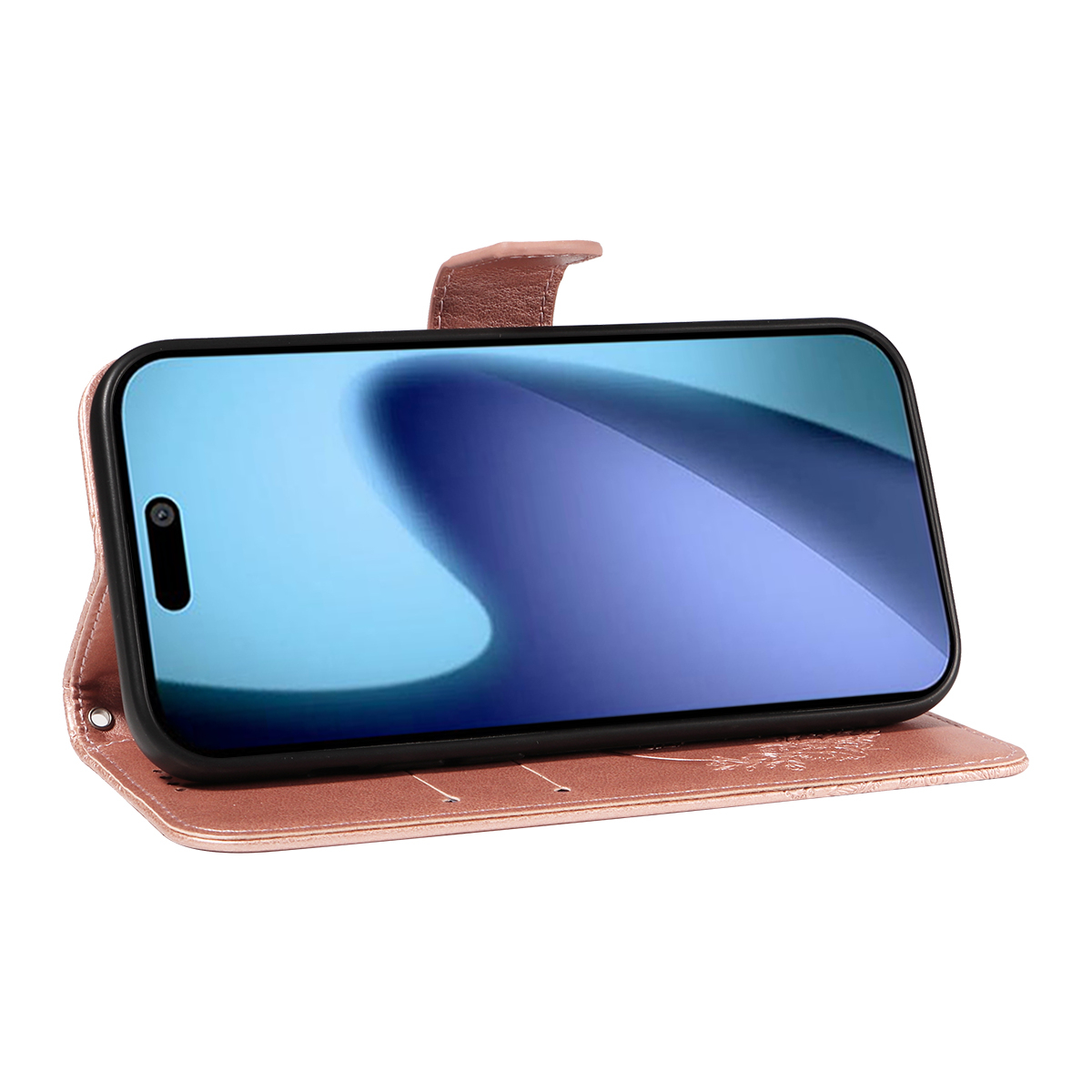 iPhone Air Leder Tasche Flip Cover Schmetterlinge Imprint - Roségold