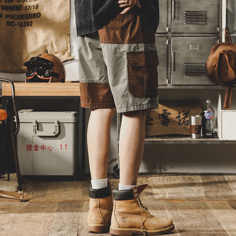 DuckleBeam - Cargoshorts met trekkoord in twee kleuren en wijde pijpen