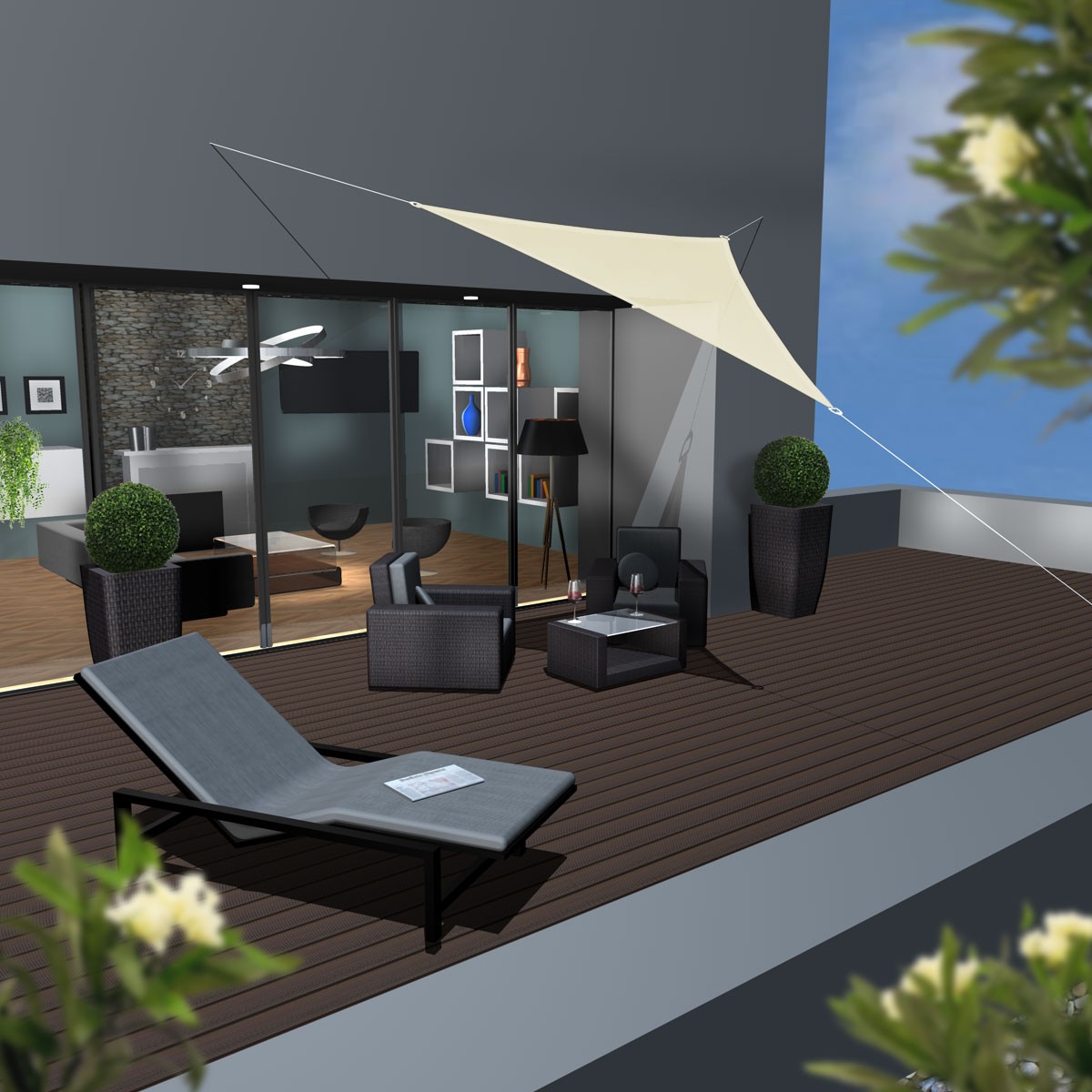 AMANKA 3 x 3 x 3 HDPE schaduwdoek - Beige