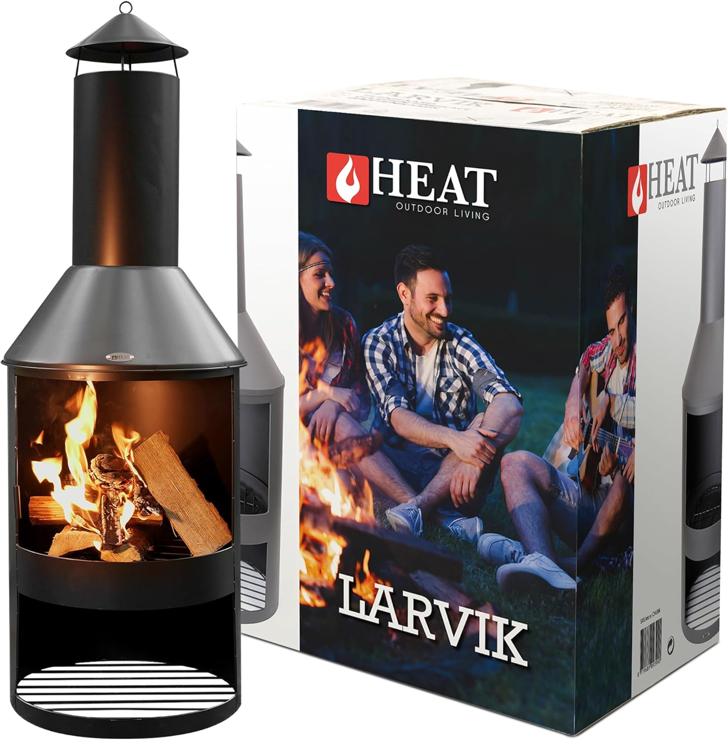 Larvik - Terrassenofen - Feuertonne & Feuerstelle für entspannte Abende - Feuersäule Outdoor - Terrassenkamin und Gartenkamin - Gartenofen aus Stahl - Holzofen - 45x45x130cm