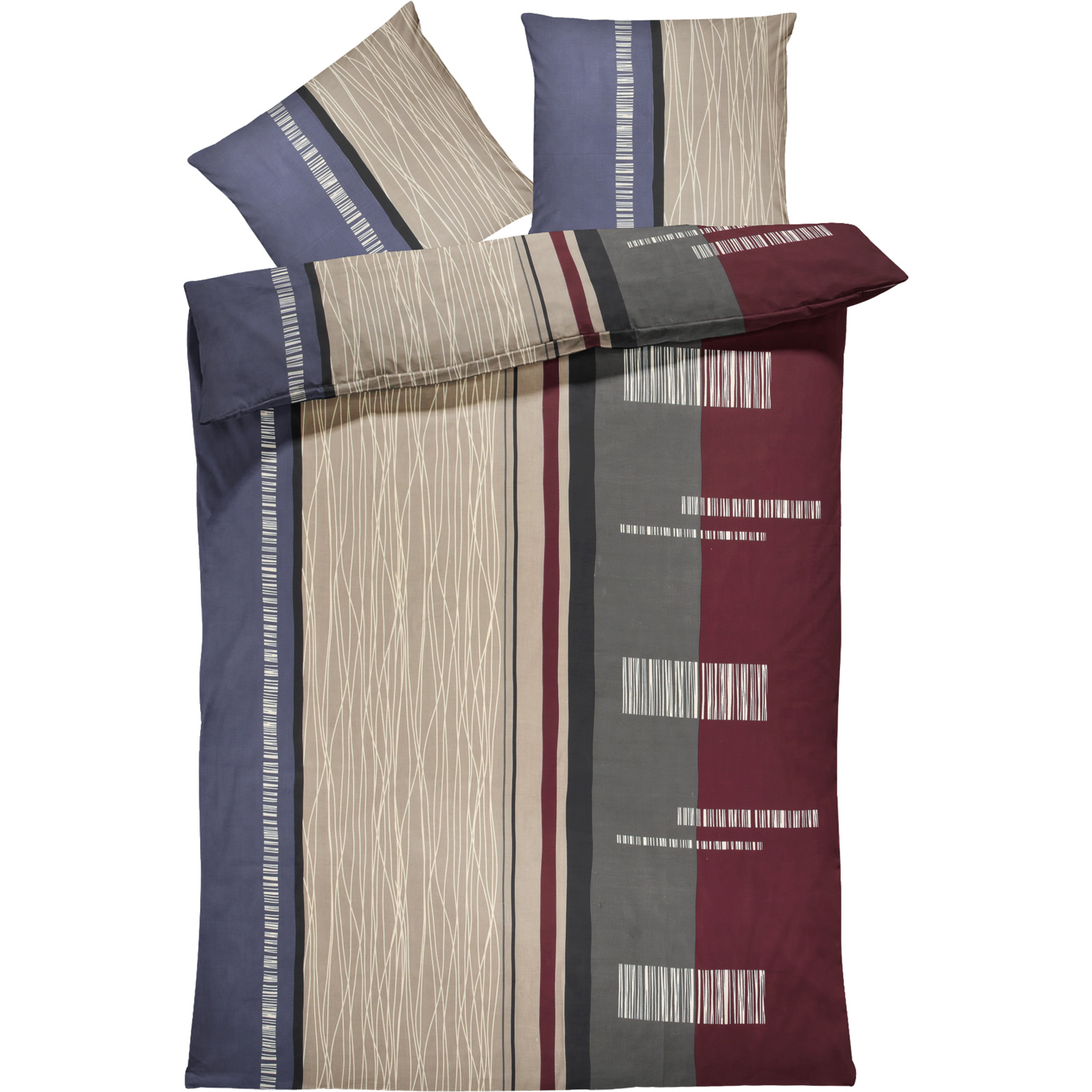 Bettwäsche Satin Streifenmuster grau-beige-bordeaux 50x70 Kissenbezug