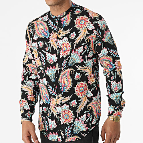 Chemise Manches Longues Col Mao Floral UY837 Noir