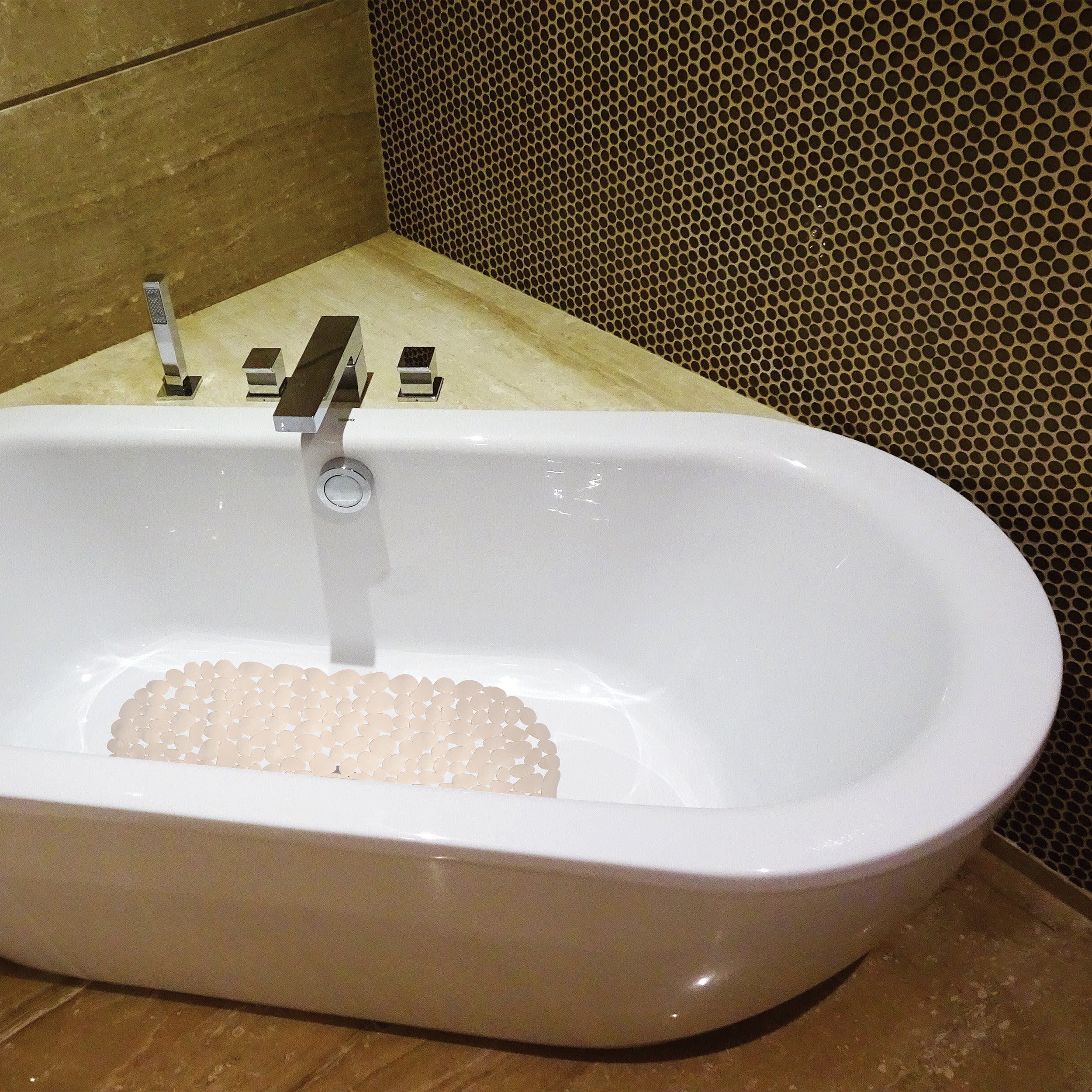 MSV Douche|bad anti-slip mat badkamer - pvc - beige - 35 x 68 cm