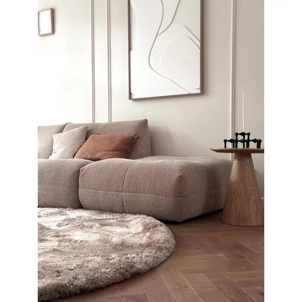 Interieur05 Rond Hoogpolig vloerkleed Odelia beige/wit - 200 x 200 cm
