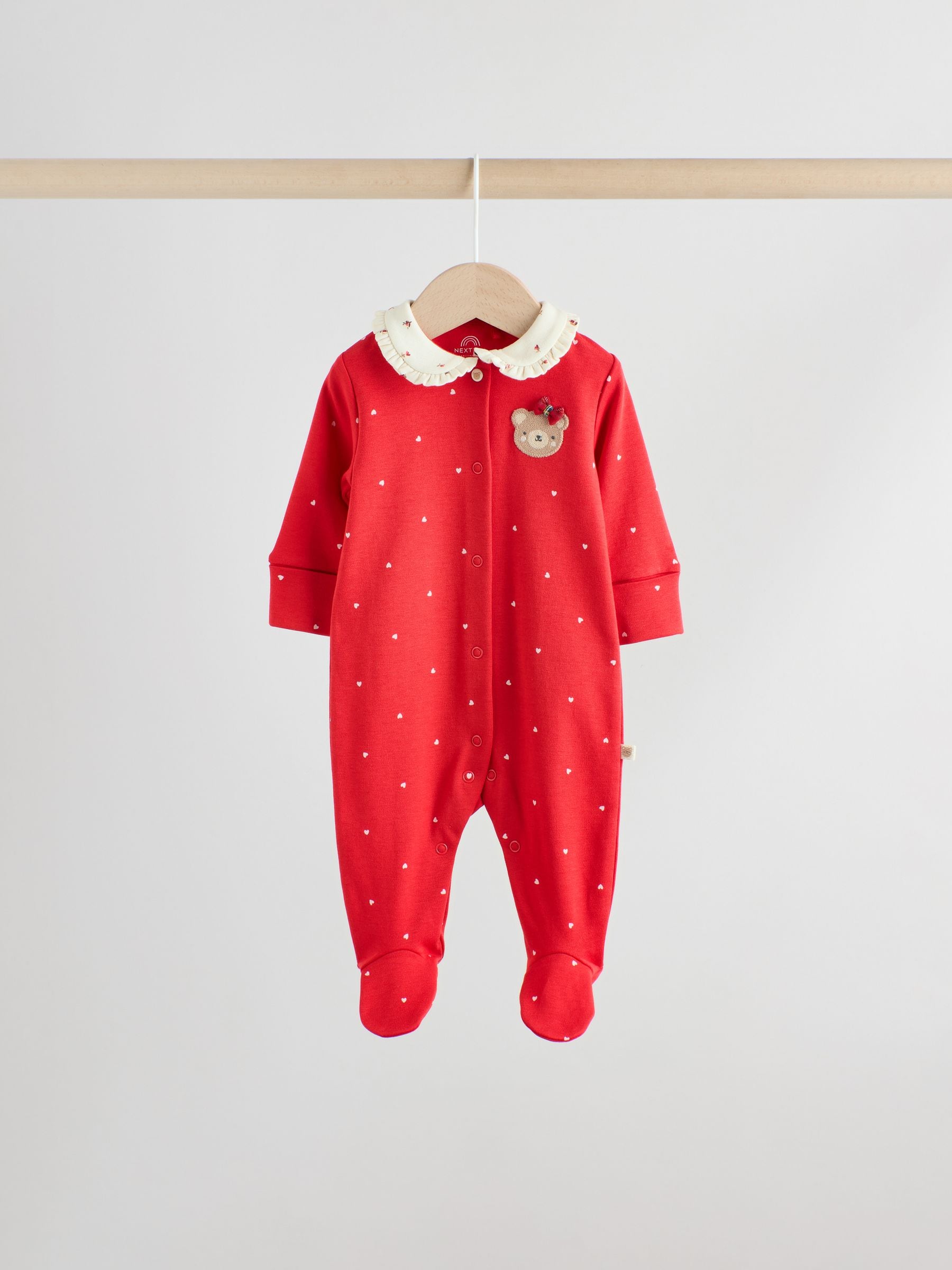 Rode beer met strik - Verpakking van 3 babypyjama's (0 mnd-2 jr)
