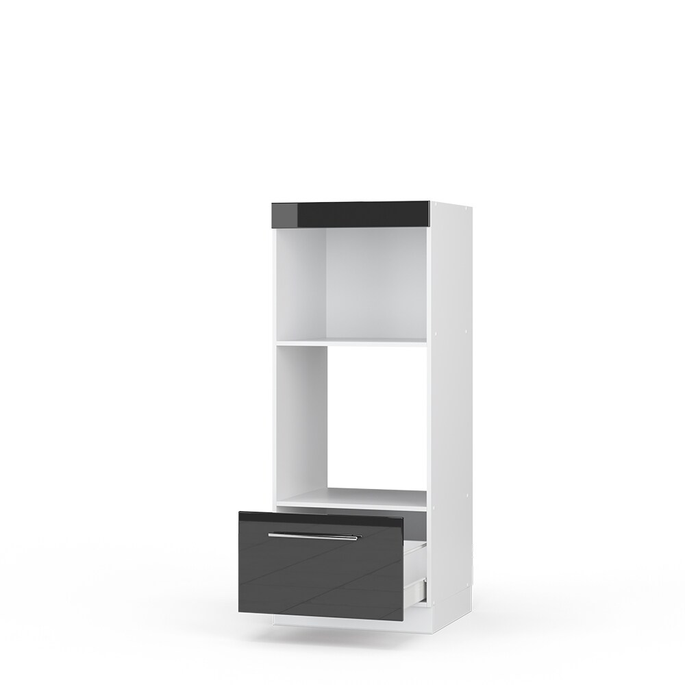 Vicco Mikrowellenumbauschrank Küchenschrank Küchenmöbel Fame-Line Weiß Anthrazit 60 cm modern Hochglanz Küche Einbauküche Blende Hochschrank Schublade Mikrowelle Backofen Küchenzeile