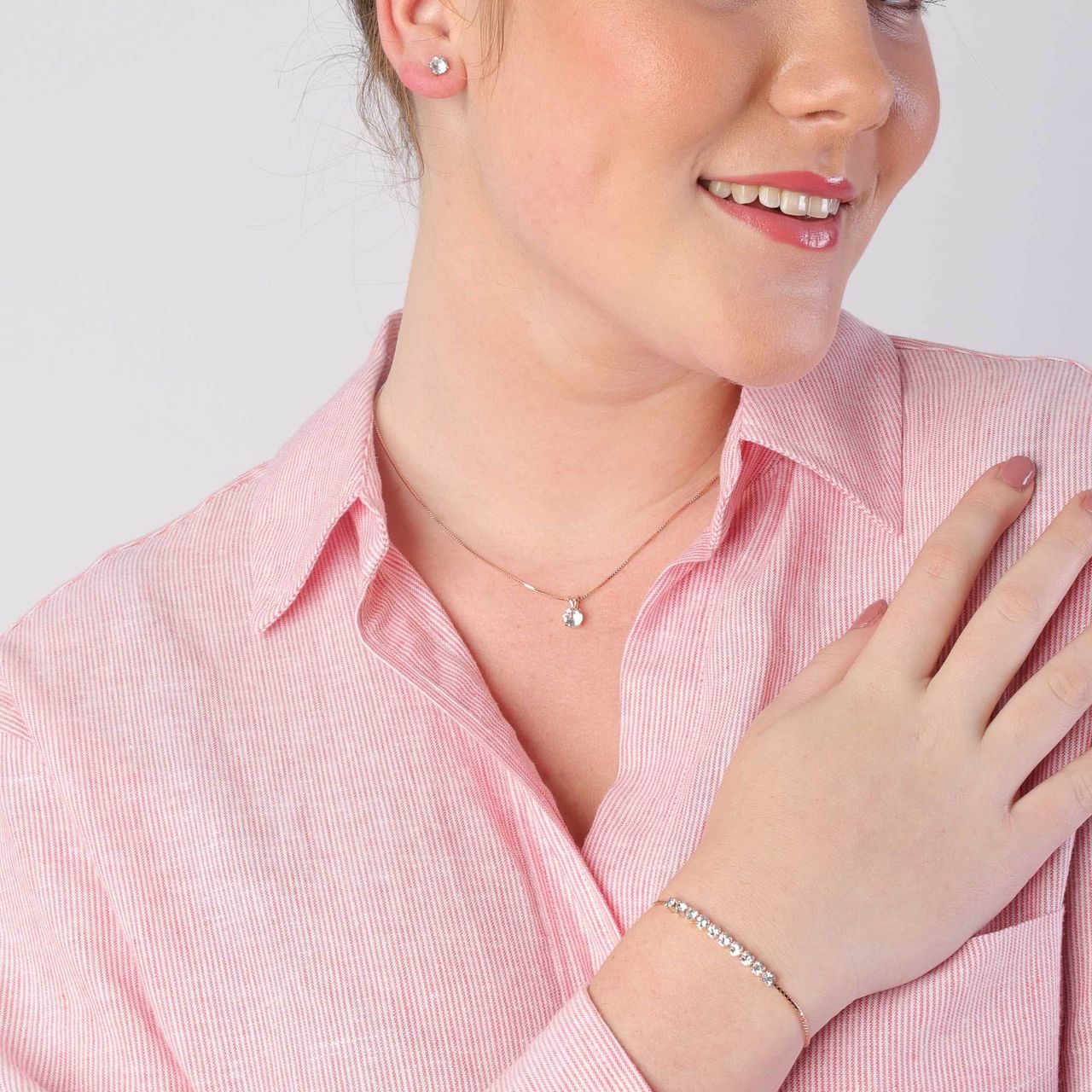Zilveren set rose kristal white