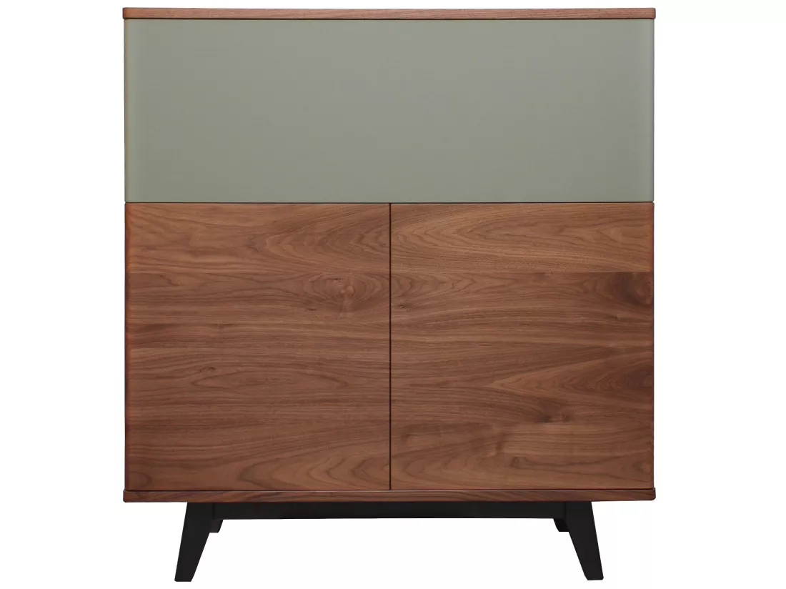 Vaisselier noyer naturel massif et laqué, 2 portes , 1 abattant - 100L x 46P