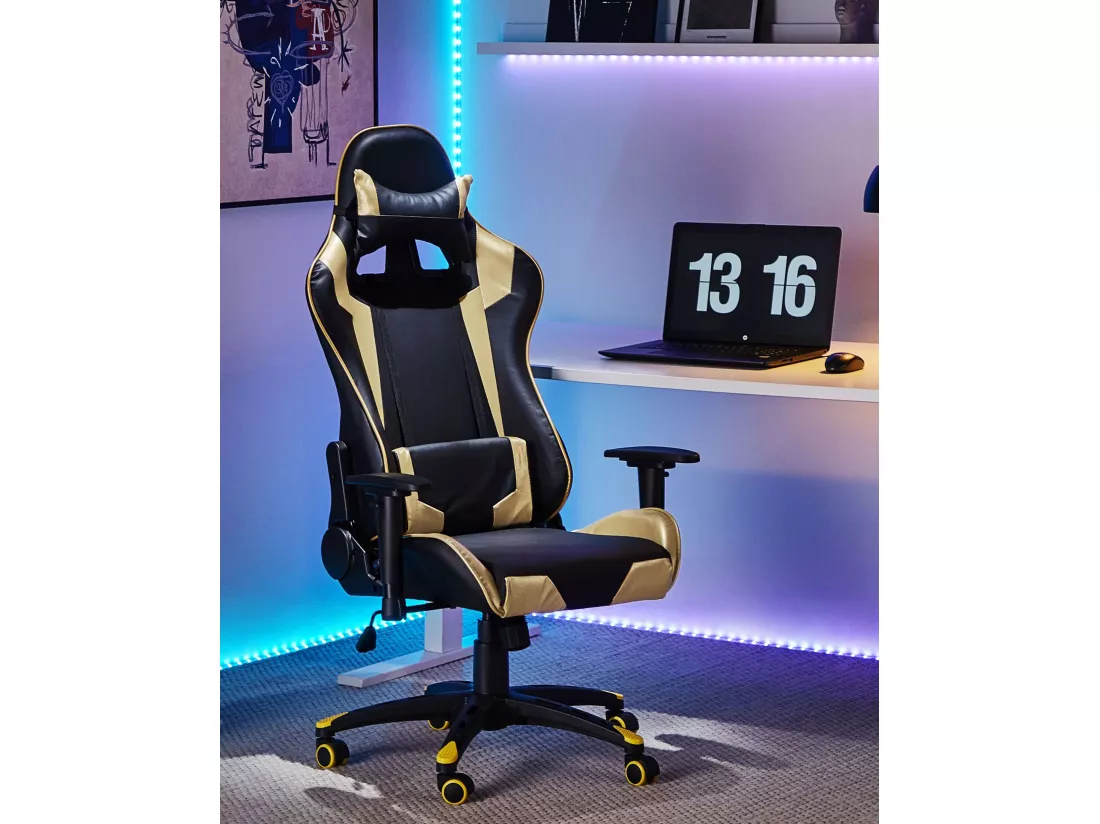 Siège de gaming KNIGHT Cuir PU Doré