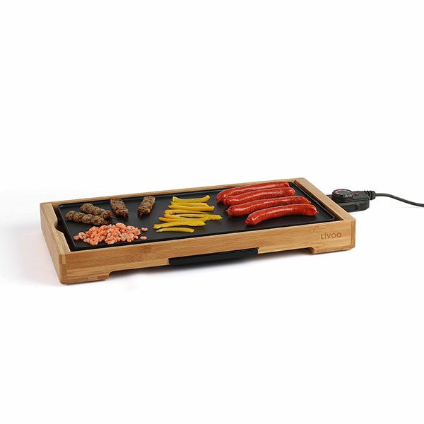 Plancha grill électrique en aluminium et bambou 2200 W DOC202 Livoo