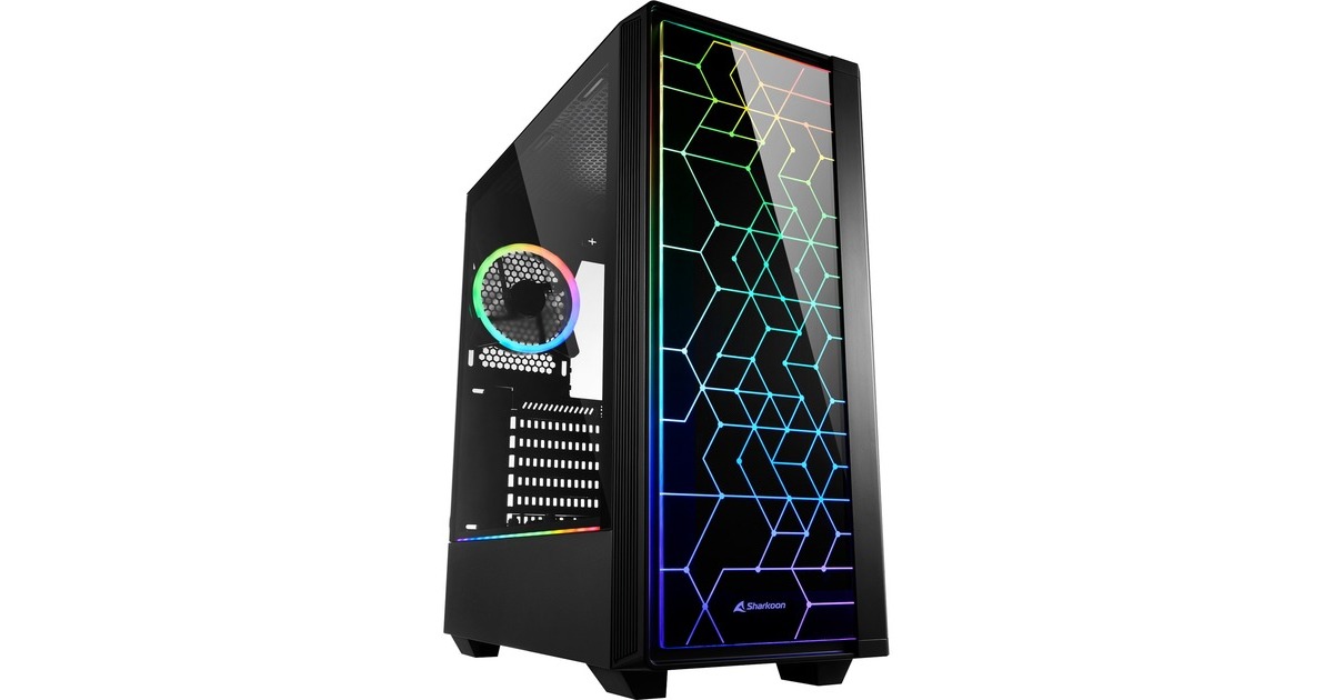 SharkoonRGB LIT 100 midi tower behuizing  (Zwart | 3x USB-A | RGB | Window)