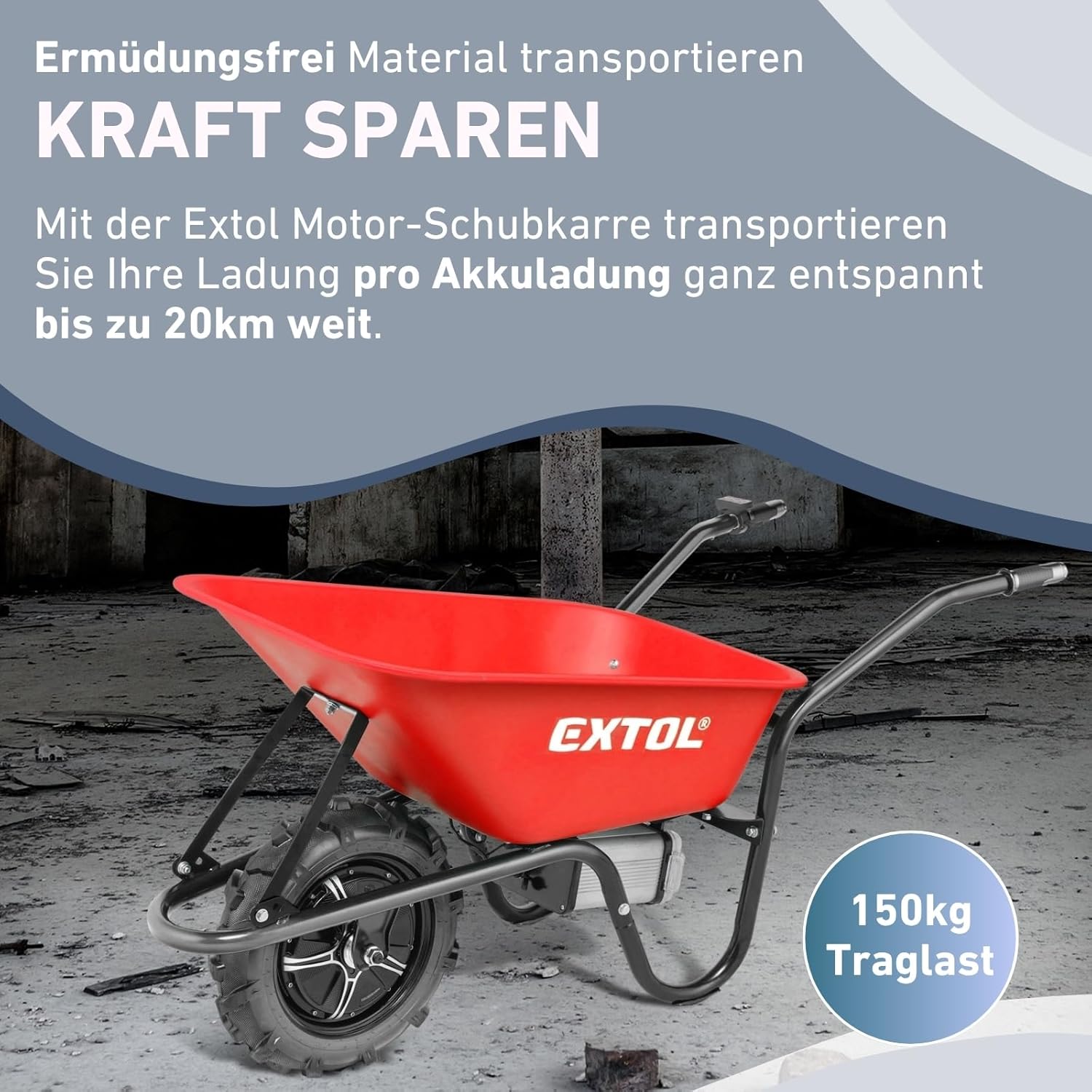 Elektrische Schubkarre mit Akku I 80L Mulde I 150kg Traglast I 500W I 40V Li-ion mit 6000mAh
