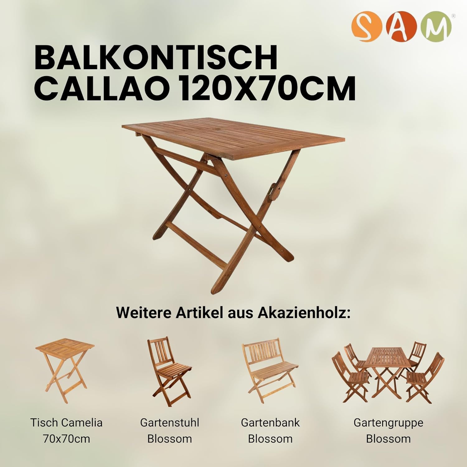 SAM Gartentisch Callao, Tisch 120x70 cm, Akazien-Holz, rechteckiger Balkontisch, massiv