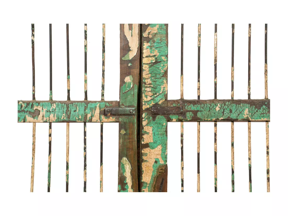BISCOTTINI Portail - Bois massif et fer finition antique -Portail en métal - Porte décorative - Portail d'entrée -Extérieur - 90x6x100cm