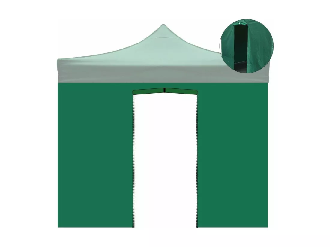 Bâche latérale imperméable verte 3x2m avec porte enroulable pour tonnelle pliable 3x3m