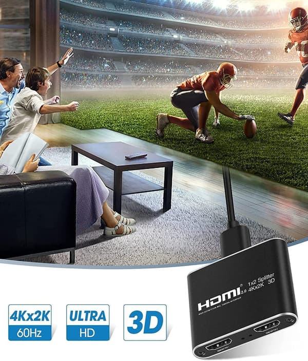 INF HDMI-splitter 1x2 for 2 skjermer 3D / 4K / 1080p