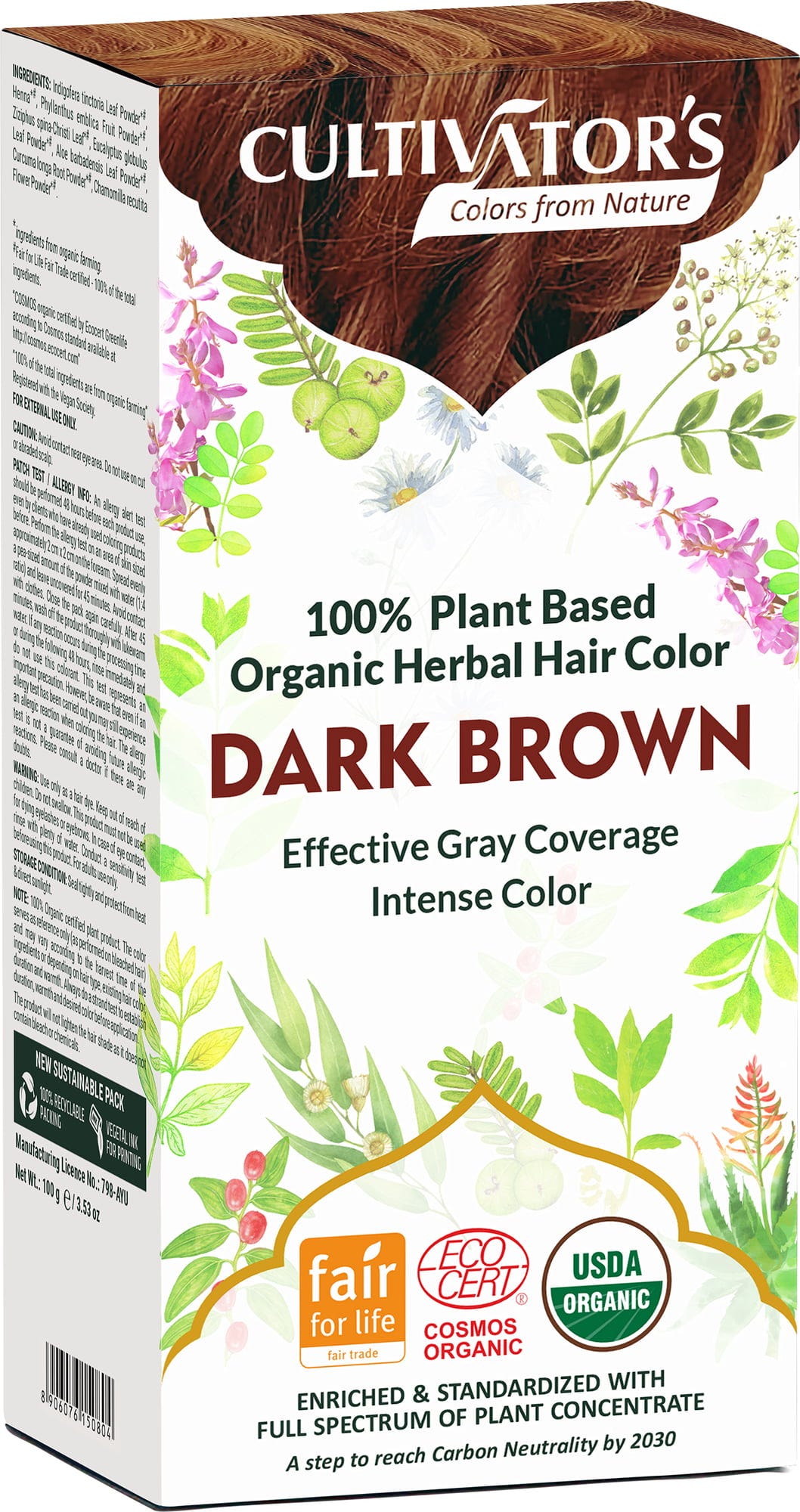 CULTIVATOR'S  Organic Herbal Hair Color Dark Brown, 100 g