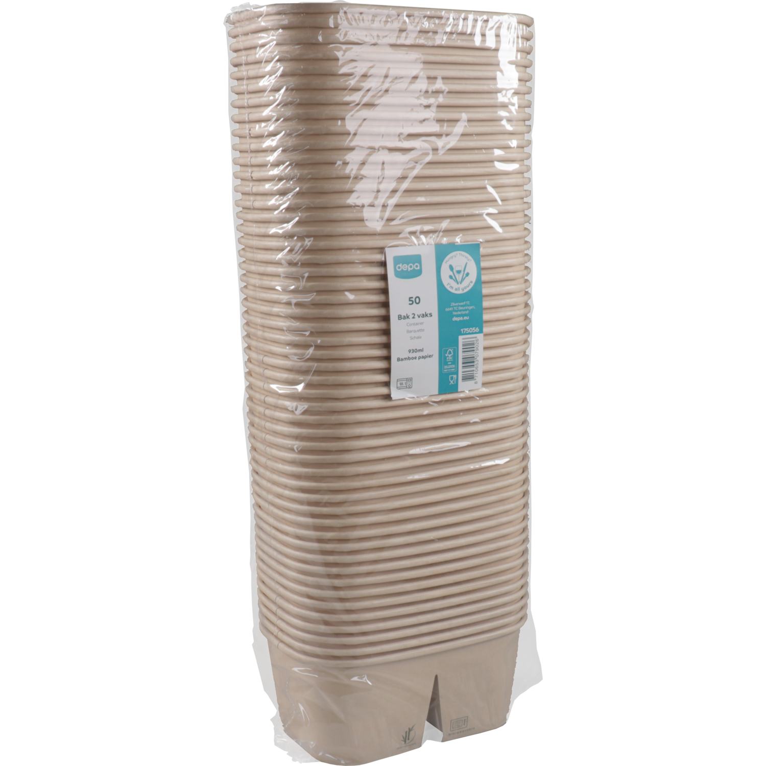 Depa Bak, Bamboepapier + PP, 2-vaks, 930ml, kilobak, 171x118x75mm, bruin