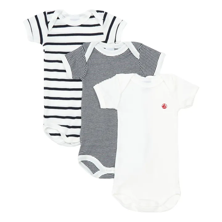 Petit Bateau Lot 3 Bodies Sans Manches Marinière Coton Bio | Bleu