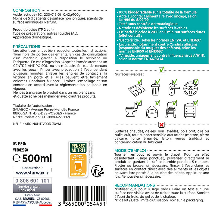 Nettoyant désinfectant multi-surfaces Starwax 500ml