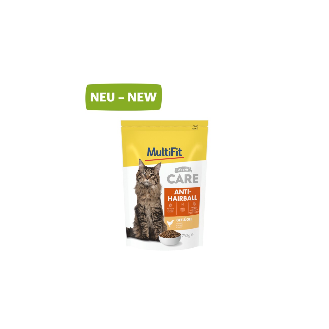 MultiFit Care Trockenfutter Katze, Adult, Anti Hairball, Huhn 750 g