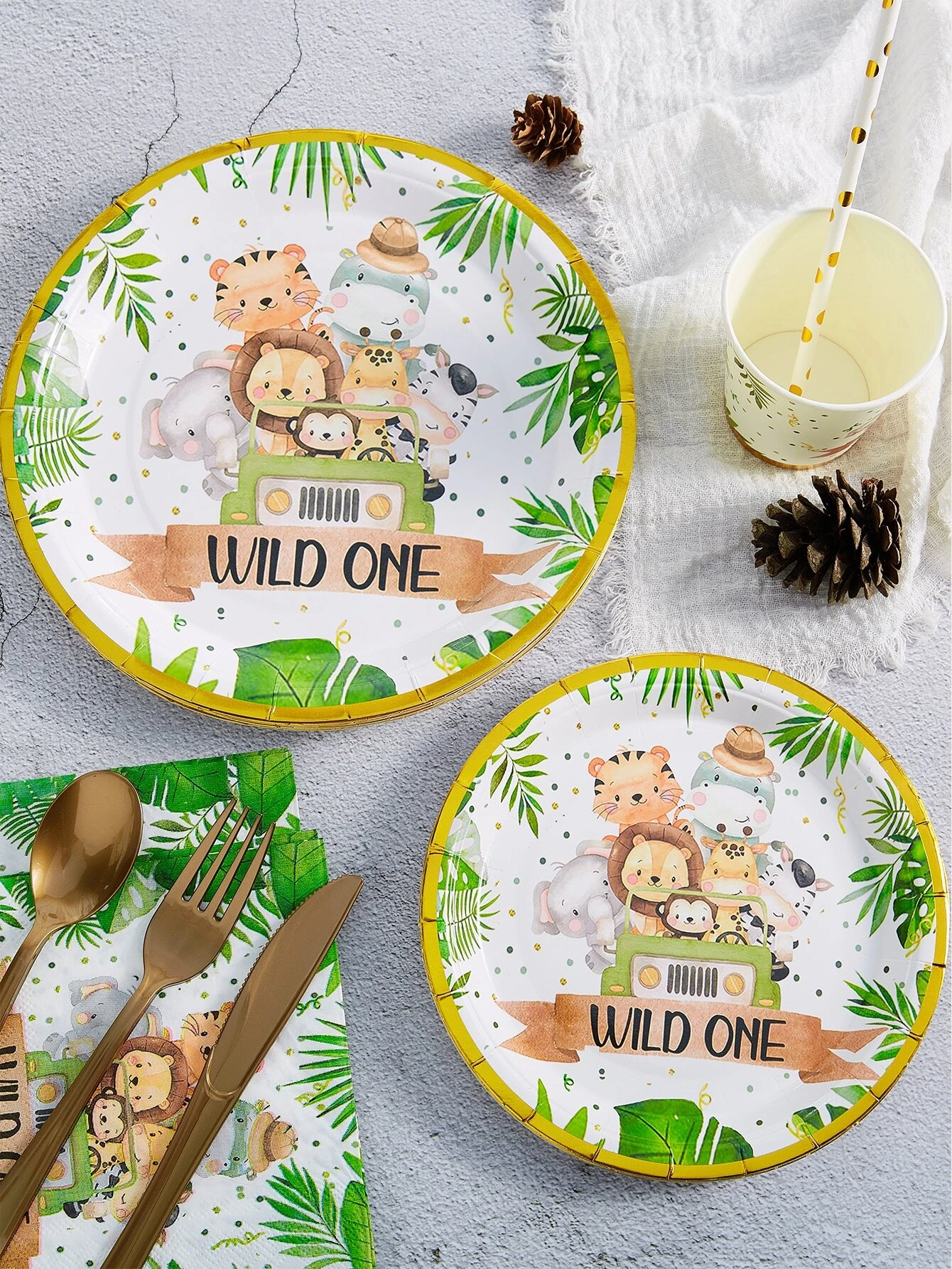 (10er Set) Ø23cm Einweg Teller Kinder Party Geschirr Tisch Dekoration - Safari Tiere