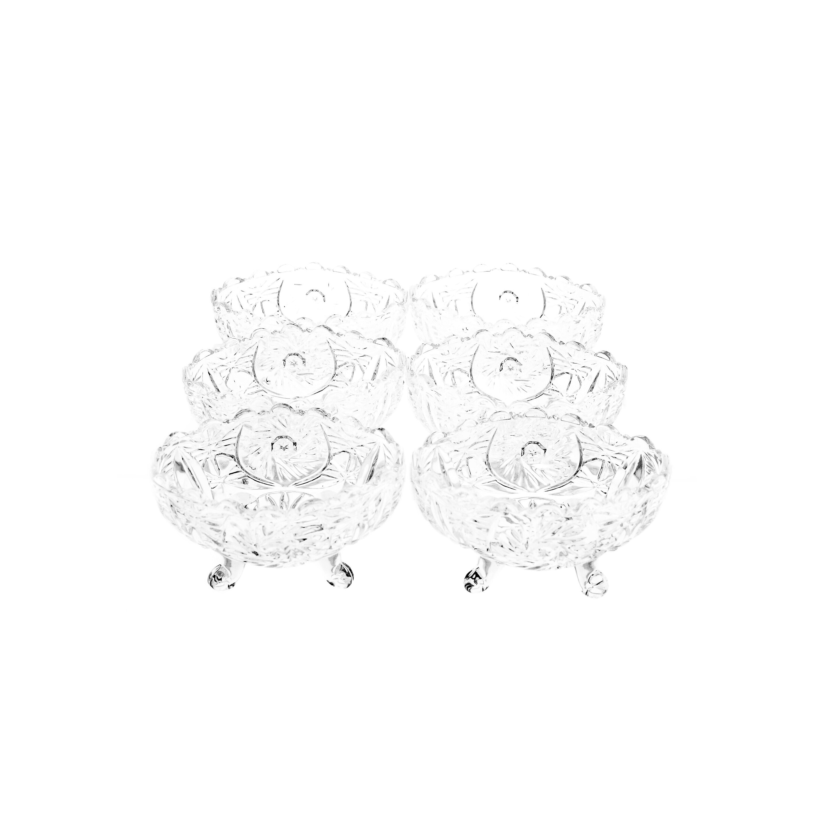 6 Tlg. Set Servierschale aus Glas Oval Glasschalen mit Muster