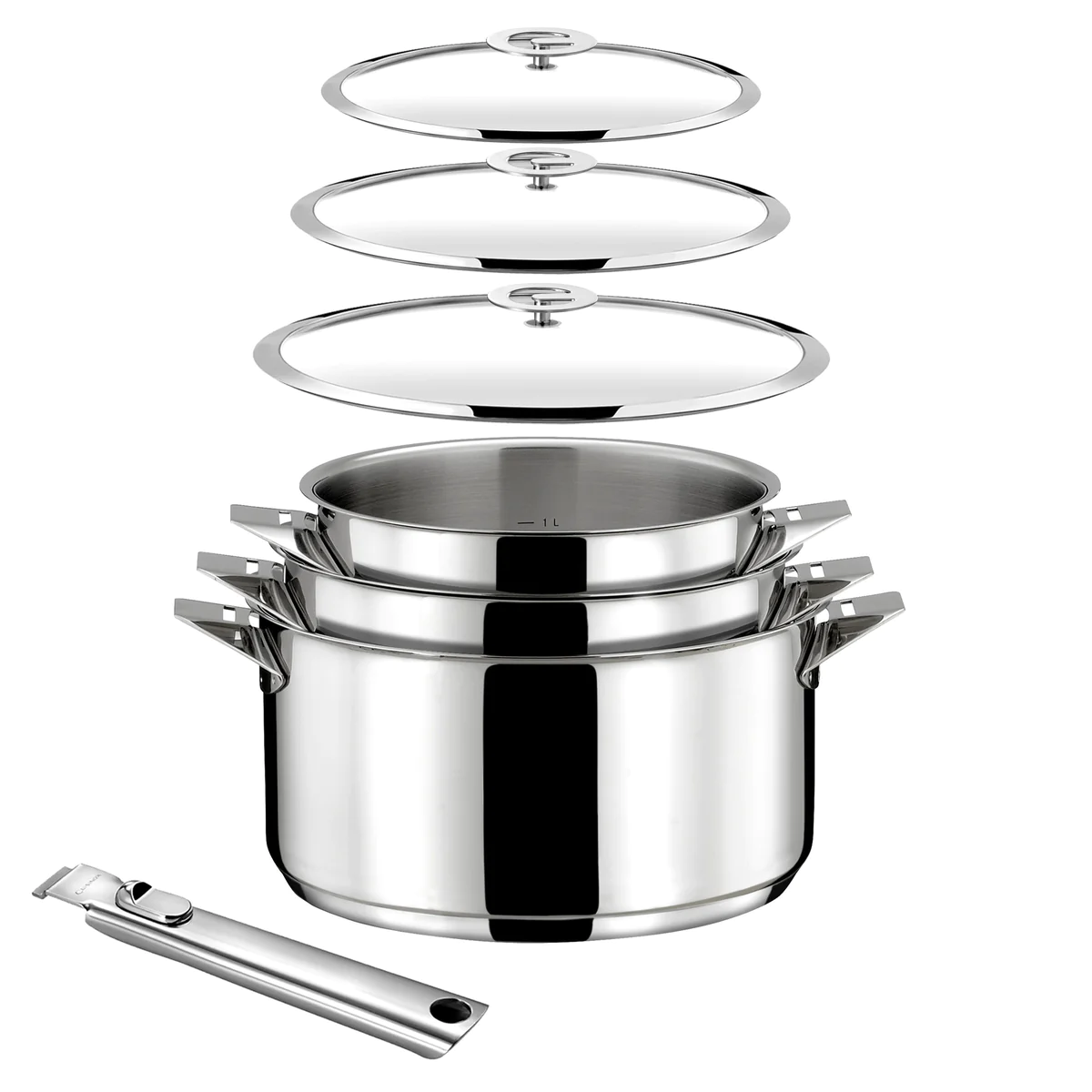 Eclipse - Lot 7 pièces - Casseroles 16, 18 & 20 cm, 3 Couvercles et Po