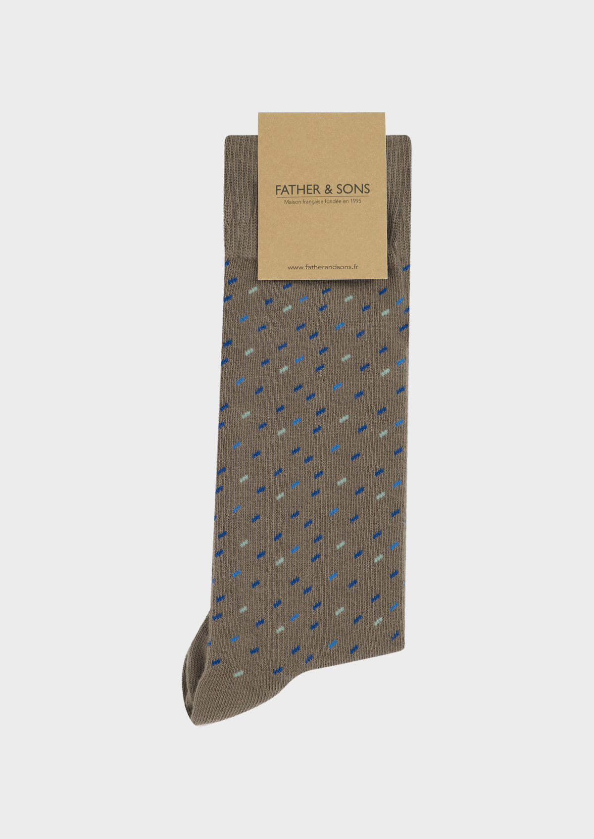 Chaussettes en coton bio mélangé taupe à motif fantaisie bleu