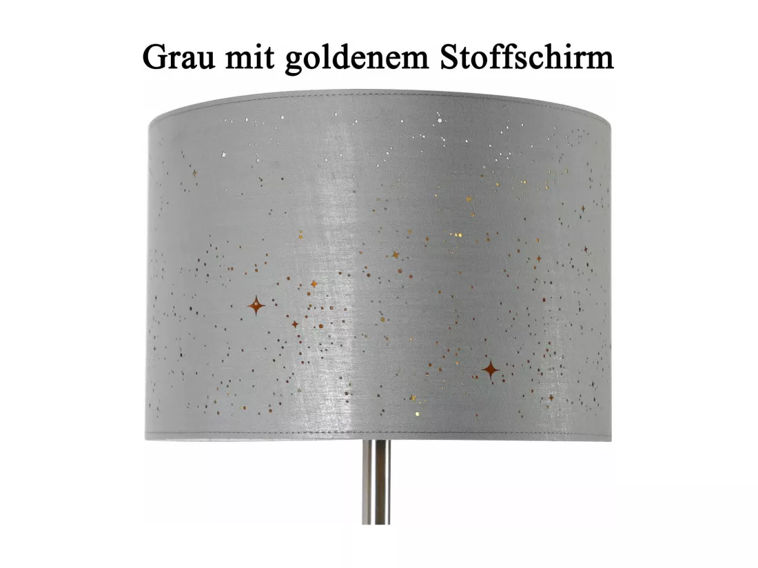 NETTLIFE Lampadaire Salon moderne - Lampe sur pied avec abat-jour en tissu gris or design étoile 144cm avec interrupteur à pied E27 et prise