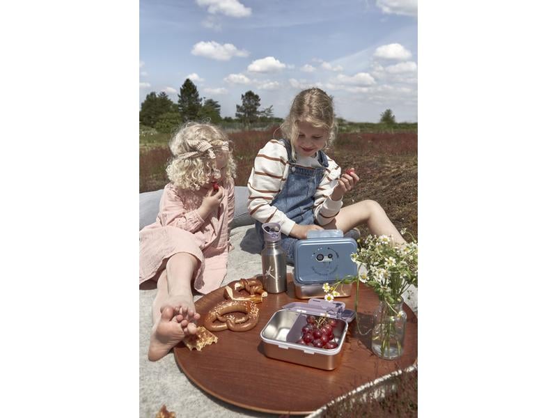 Lässig Lunchbox Edelstahl Traktor Blau/Silber Brotdose mit integriertem Silikonring im Deckel