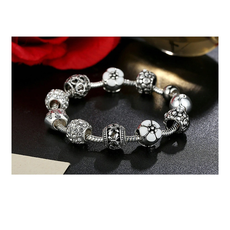 Bracelet Femme Charm's Coeur orné de cristal de Swarovski Gris et plaqué Argent