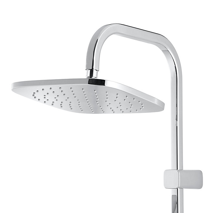 Colonne de douche sans robinetterie avec pommeau + douchette 3 jets + flexible + barre réglable chrome GoodHome Teesta