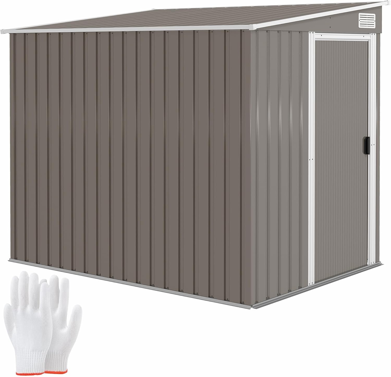 Outsunny Metall Gerätehaus 2,81m² 154x206,5x181 cm Geräteschuppen mit Pultdach Fundament Schiebetür wetterfest Gartenhaus Outdoor Garten Schuppen Schrank für Hinterhof Außenbereich Hellgrau