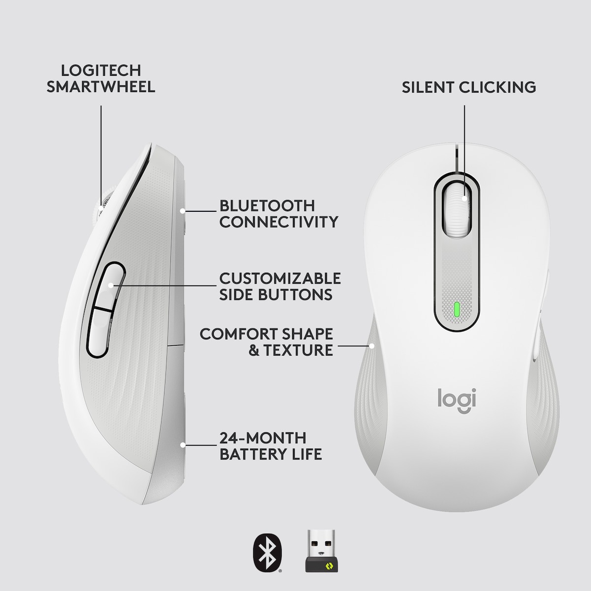 Logitech Signature M650 Left Large Wireless Mouse (hvit)