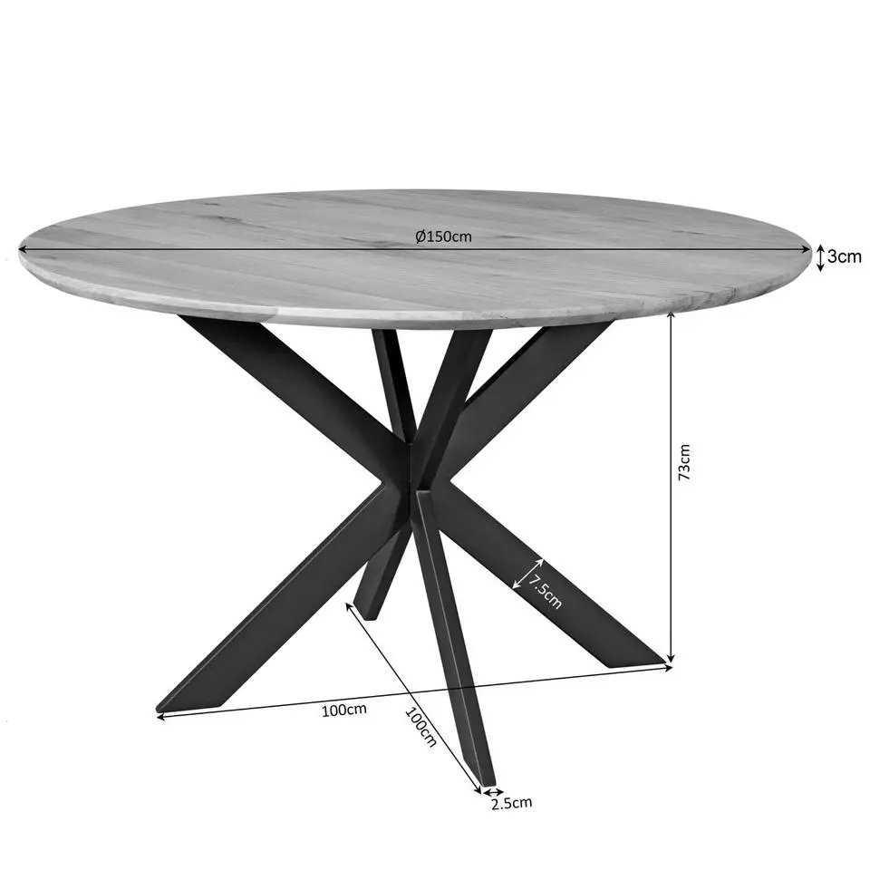 Eettafel Rond Bruin Hout - 150x150x76cm - Ferris