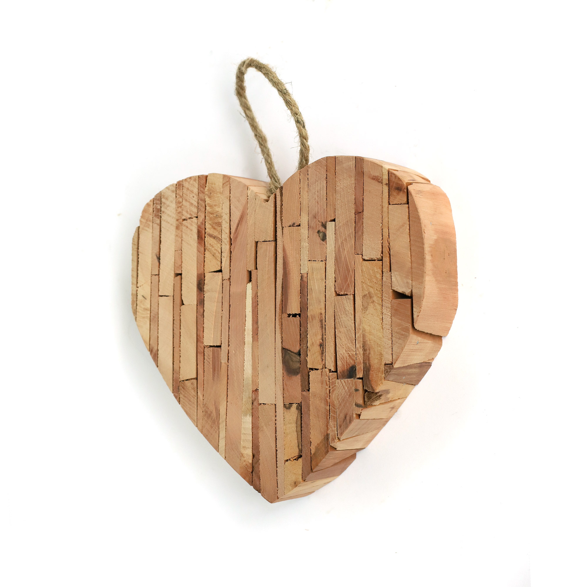 Herz aus Holz-Patchwork, natur, Ø 20 cm, L 5 cm von fischer's lagerhaus