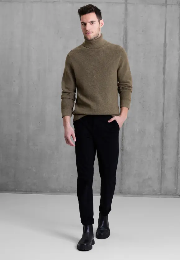 Cosy Rollkragenpullover - dune brown melange