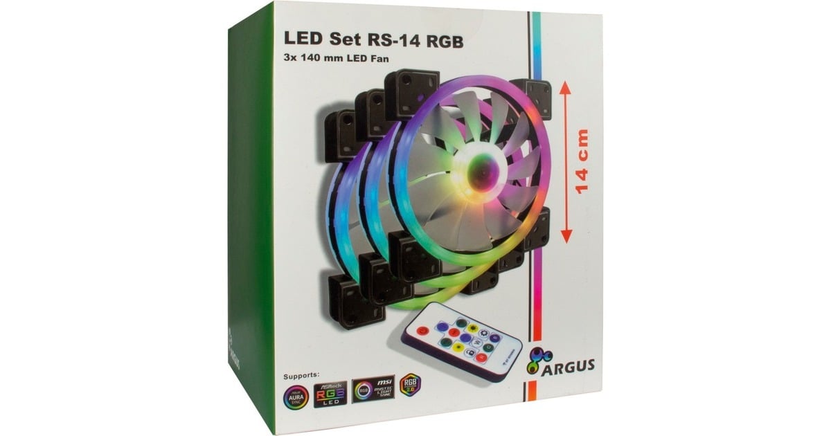 Inter-TechArgus RGB Fan Set RS-14 case fans  (Zwart, 3 stuks, 140 x 140 x 25 mm, PWM)