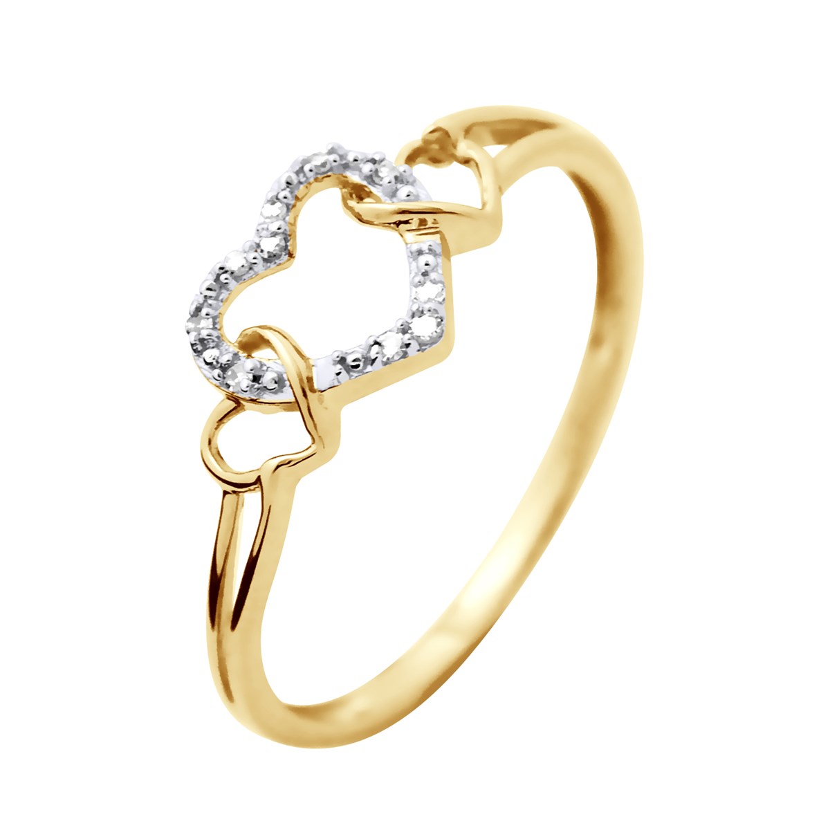 Bague COEUR Diamants 0,030 Cts Joaillerie Prestige Or Jaune