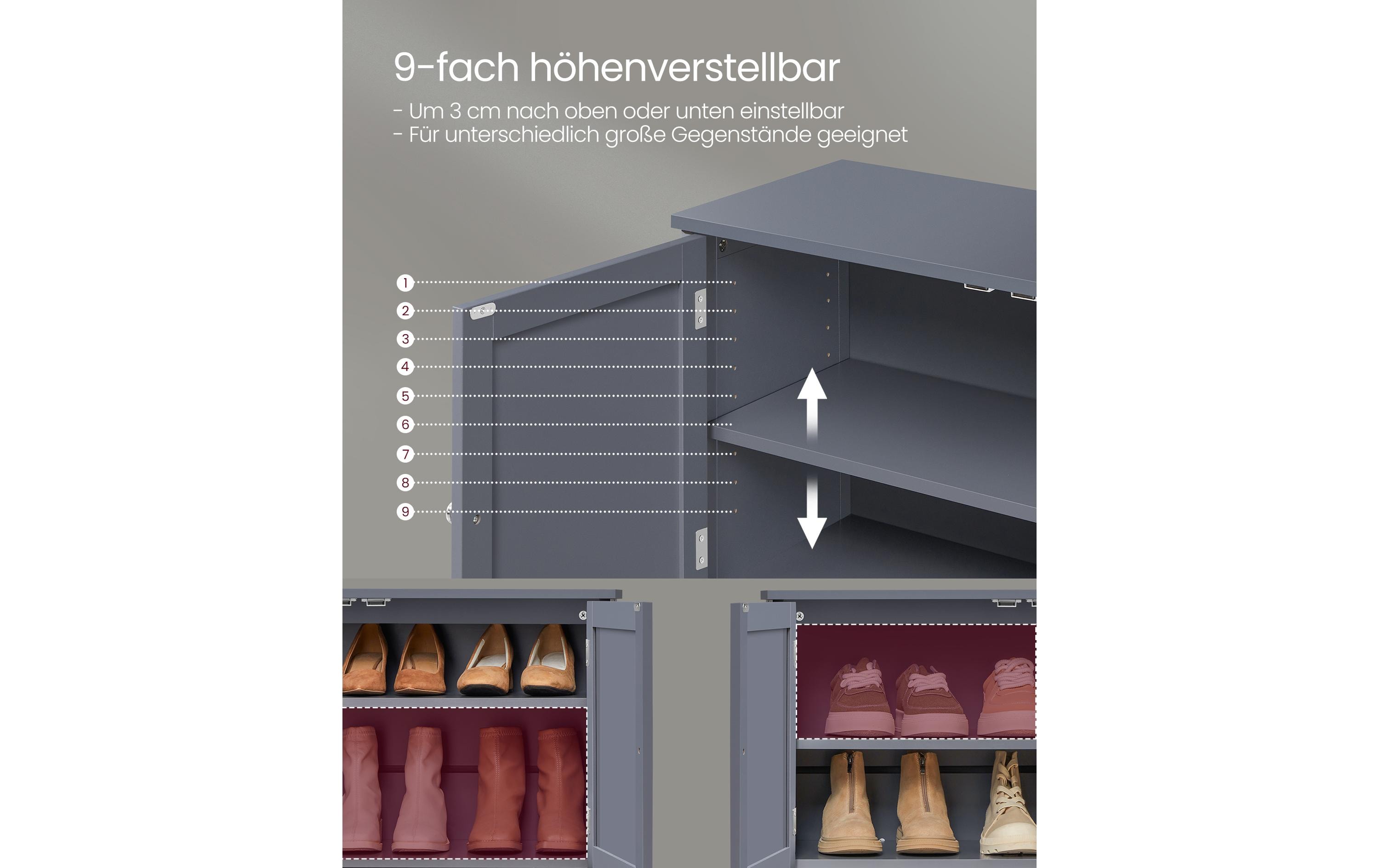 Schuhschrank Landhausstil 80 x 70 cm, Grau<br>Schuh-Organizer