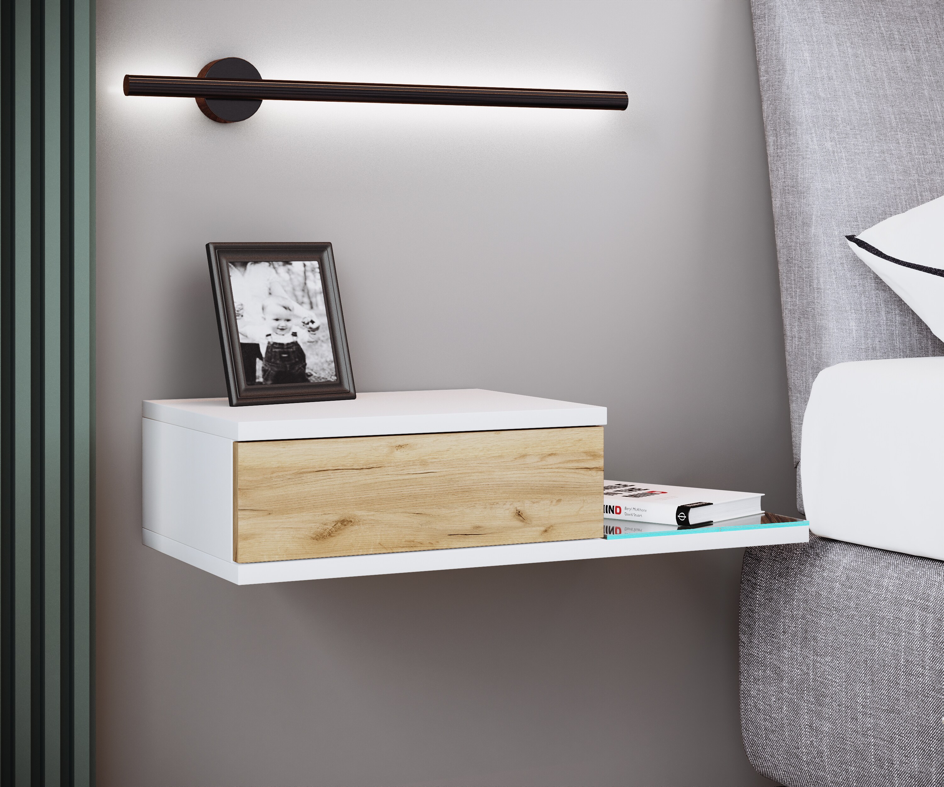 VCM Holz Wandschublade Nachtschrank Wandboard Schublade Konsole Nachttisch Konsila L