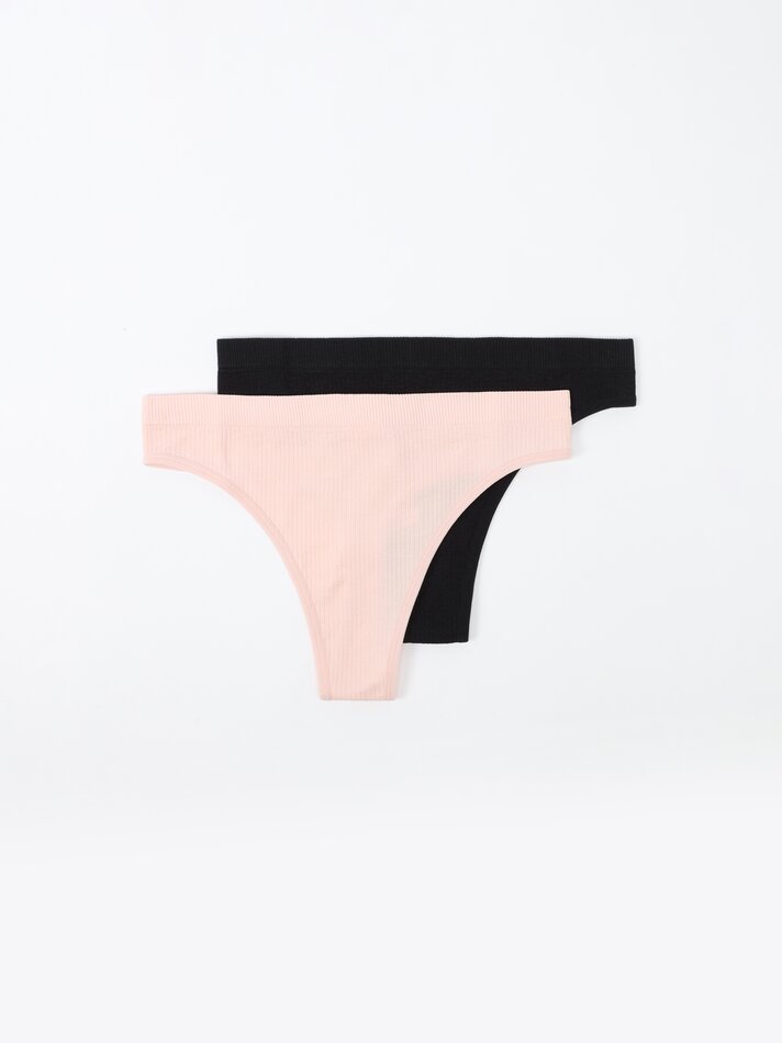 Conjunto de 2 calcinhas fio dental caneladas sem costura - Rosa claro