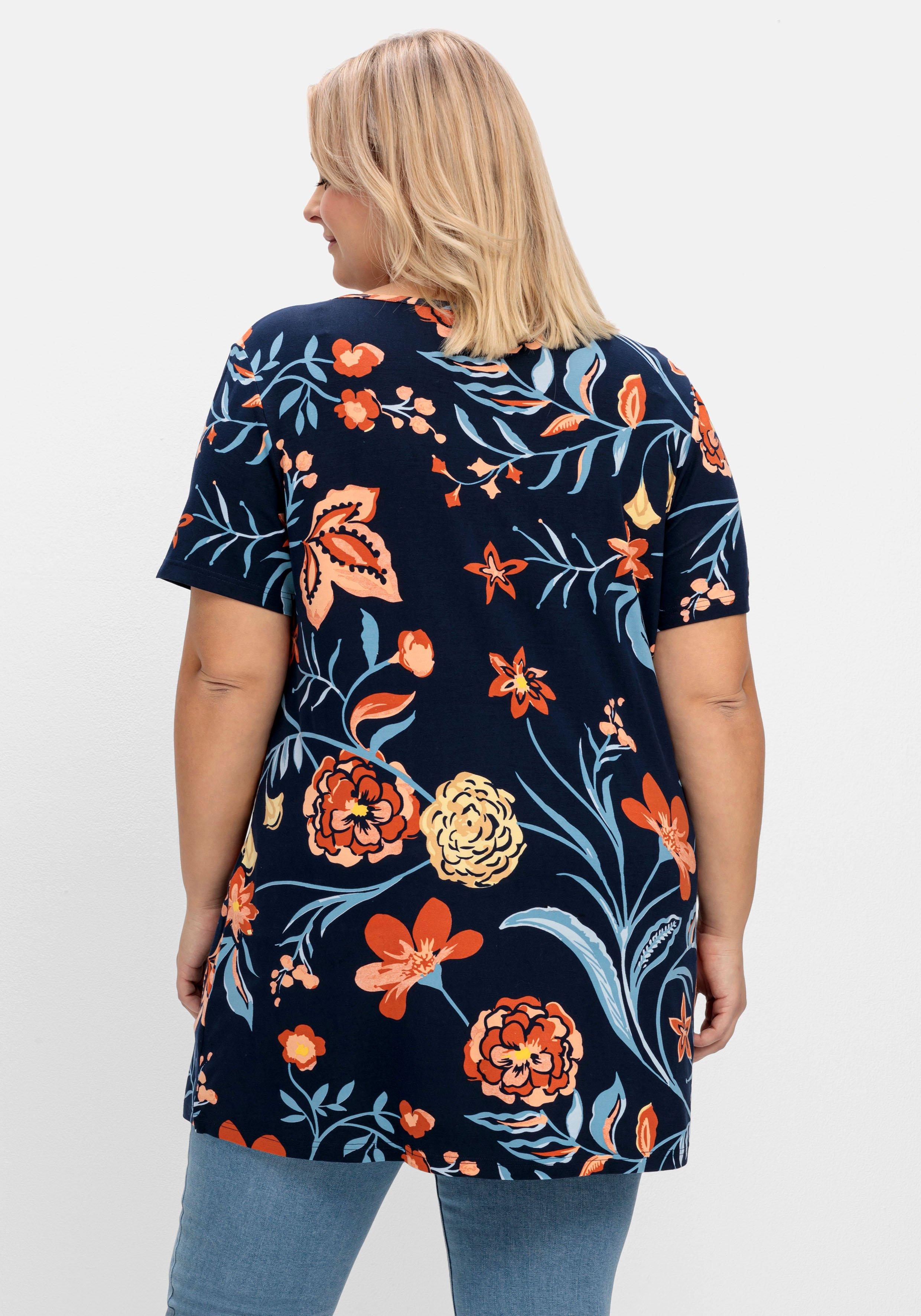 Longshirt mit Blumendruck, in leichter A-Linie