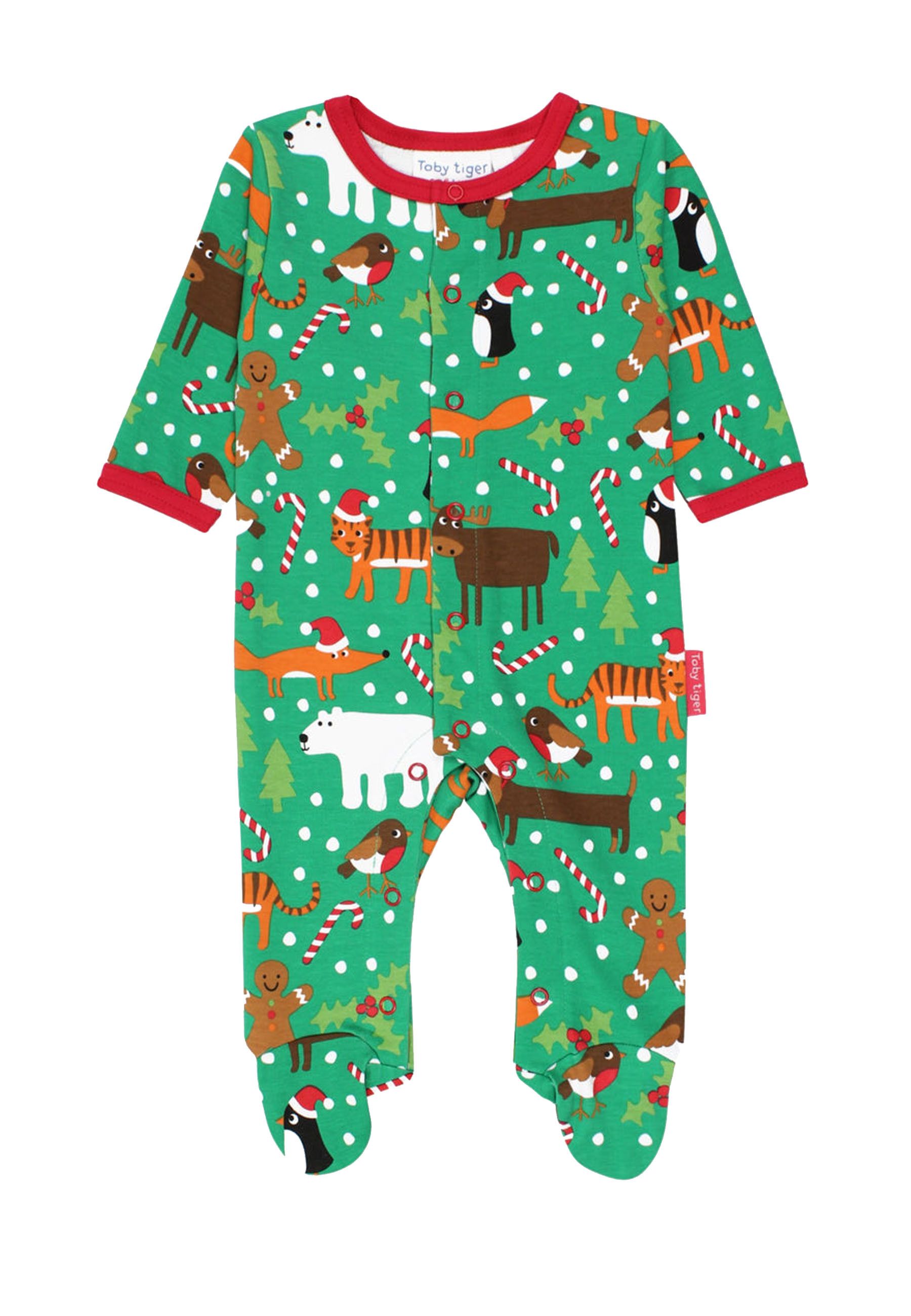Toby Tiger Schlafanzug mit weihnachtlichem Print und Füßen