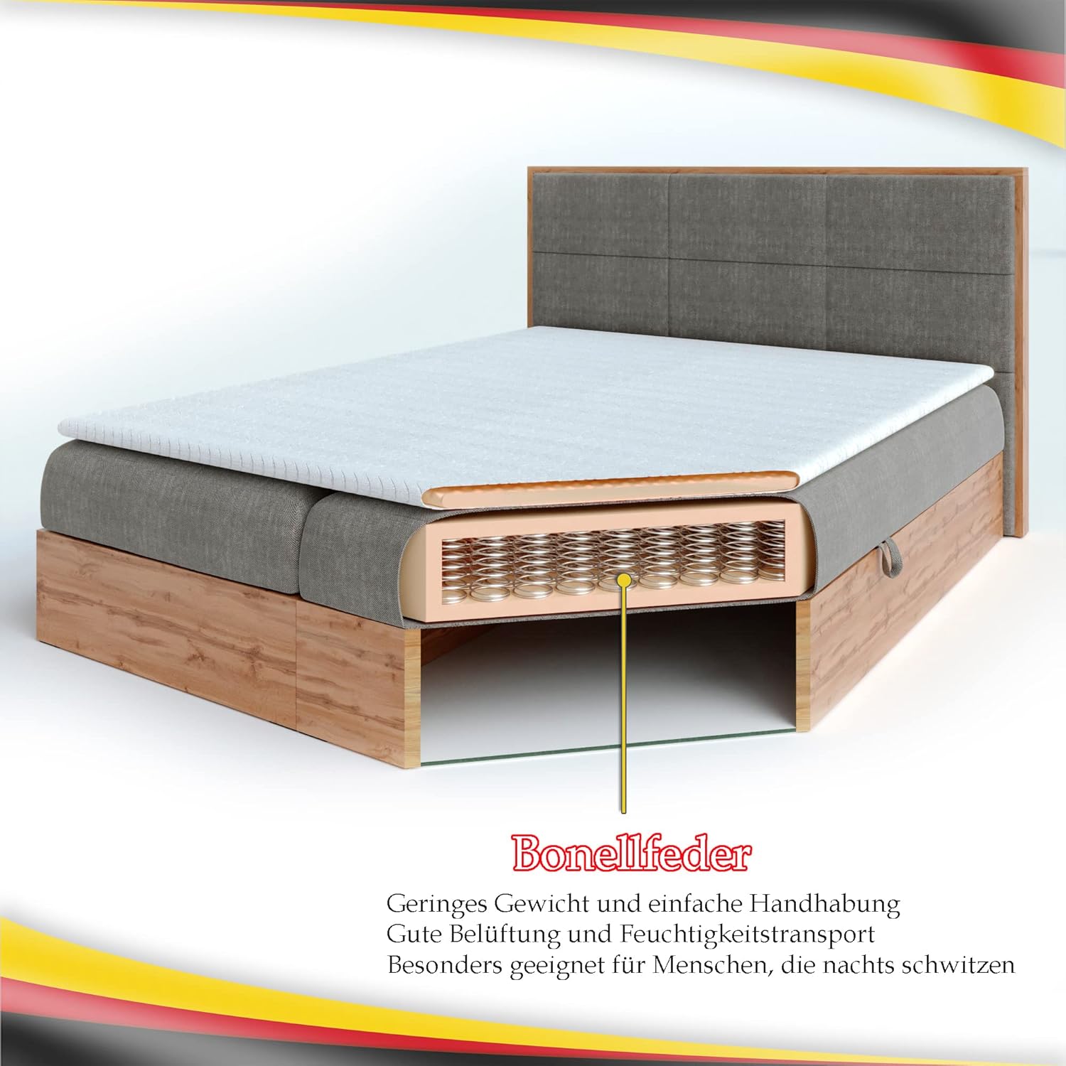 Furnistar Boxspringbett LOFT 1-180x200cm Braun. Doppelbett mit Bonellmatratze, Bettkasten, Topper, Kopfteil.