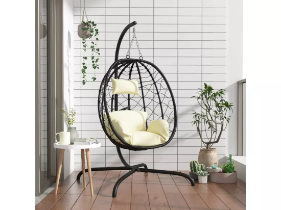 Chaise suspendue en forme d'œuf avec coussin blanc crème